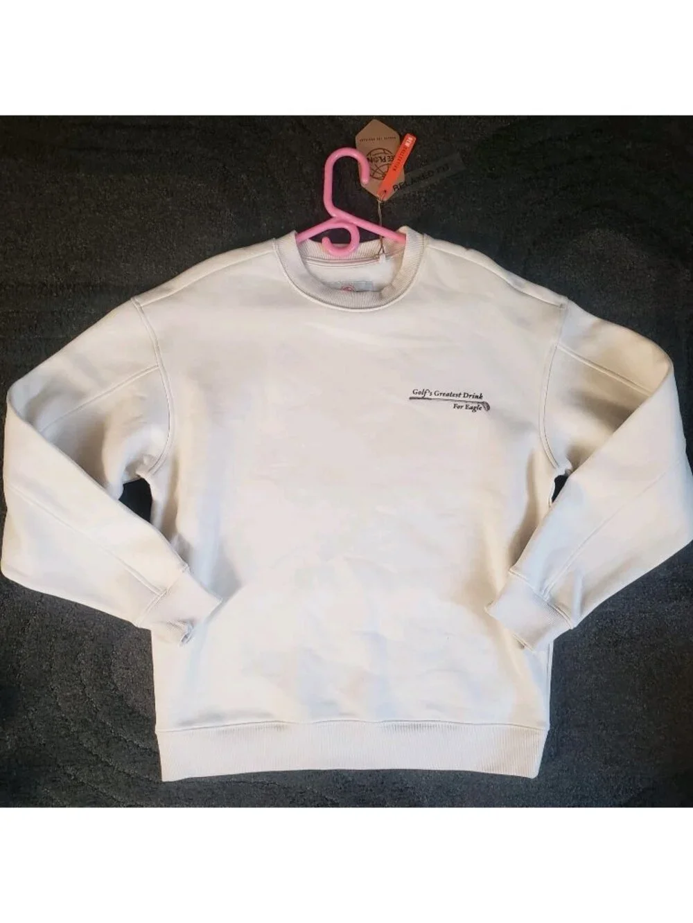 Free Planet Relaxed Fit White Crewneck Size L 'Golfs Greatest Drink For Eagle'
